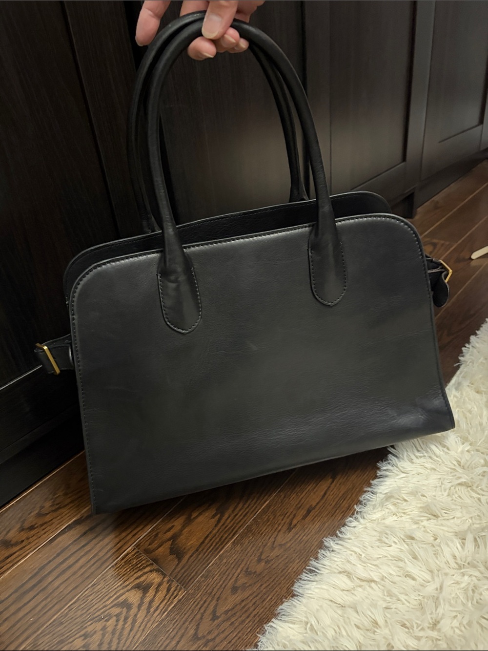 Classic Black Leather Tote Bag - Sleek Everyday Carry